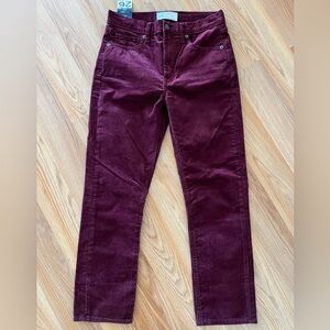 GAP Corduroy Pants Vintage Slim High Rise Burgundy wine BRAND NEW 26  2P